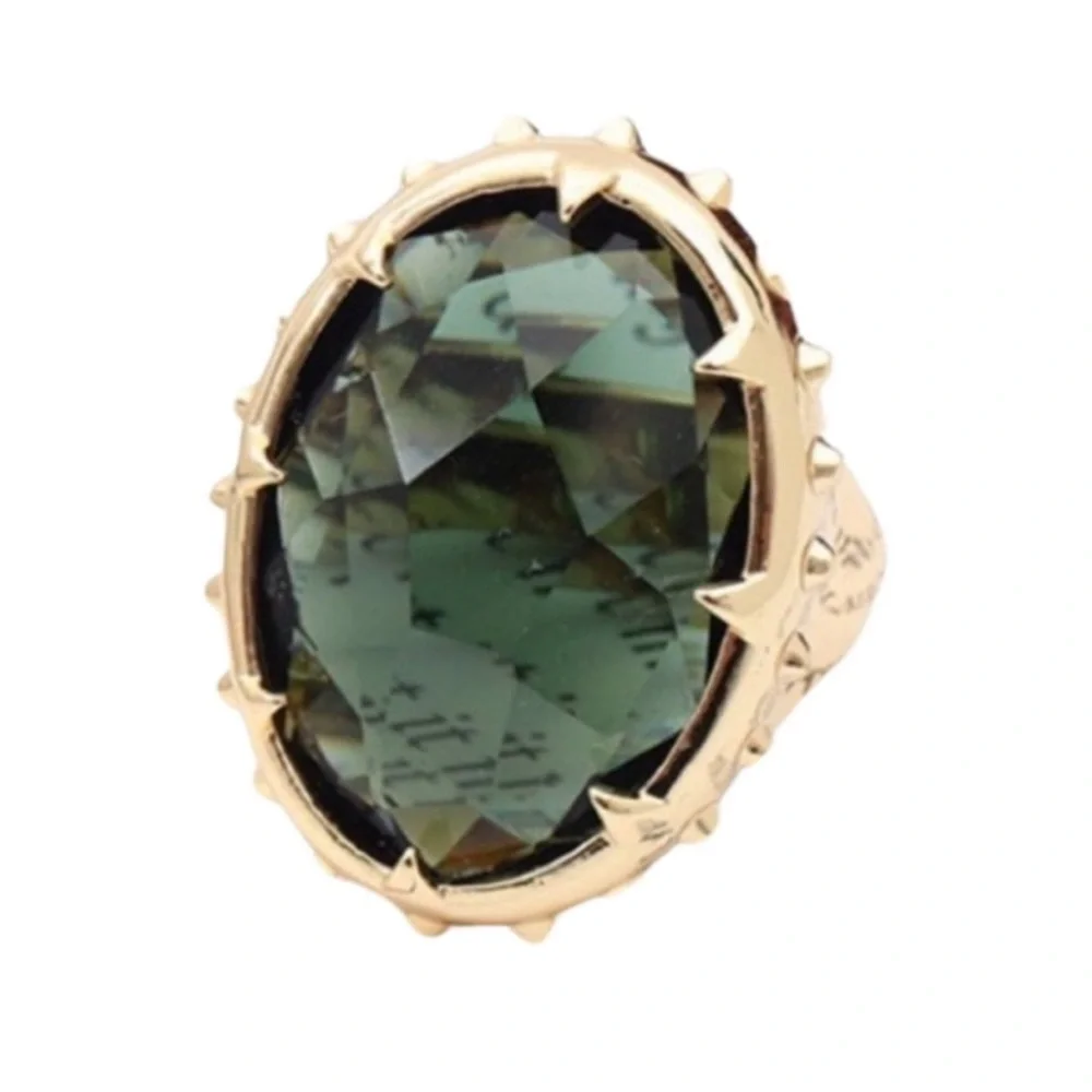 ALEXIS BITTAR• Georgian Gold & Oversized Green Tourmaline Color Ring